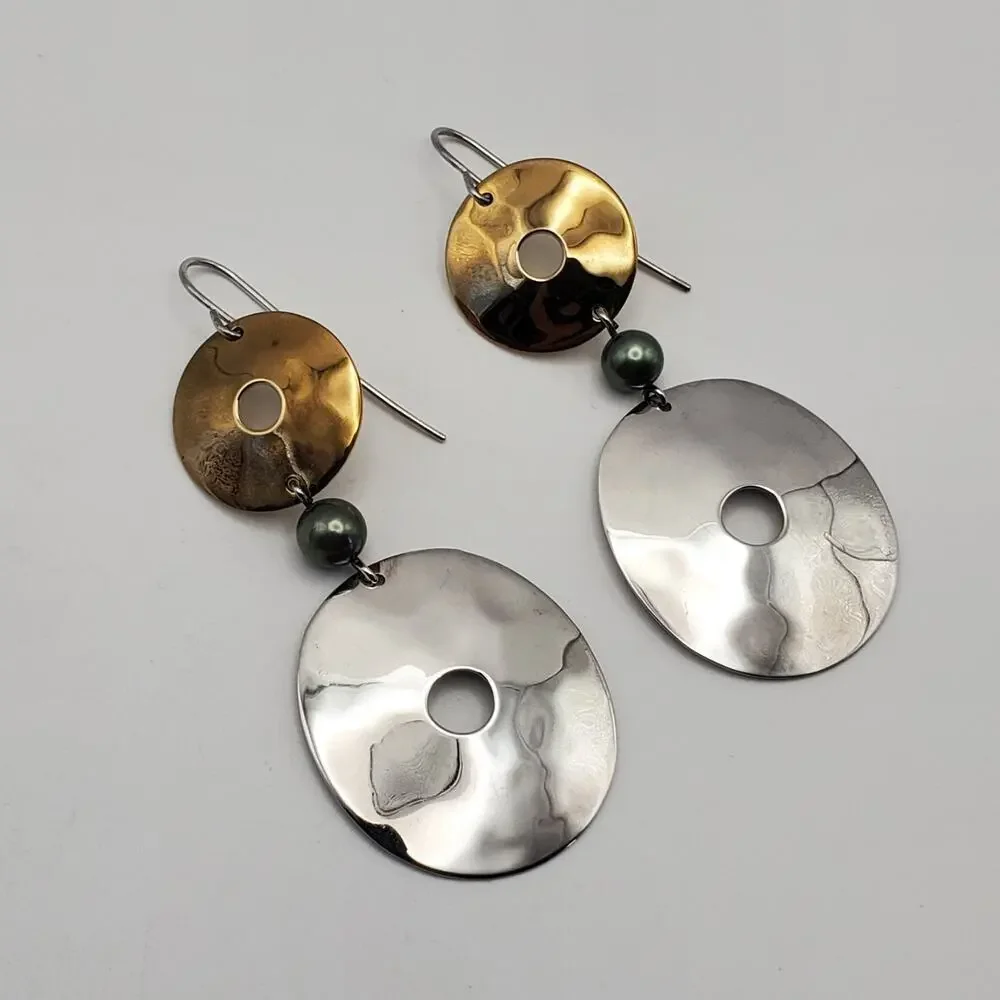 ROBERT LEE MORRIS RLM Studios Sterling Silver Brass Green Pearl Drop Earrings